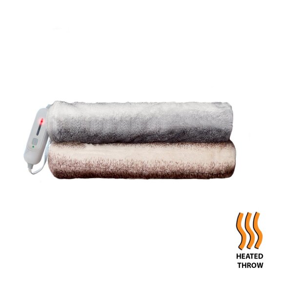 Luxe Home Decor Classic Heated Faux Fur Throw | 1-Piece | Grey/white | 50"x60" - Picture 7 of 7